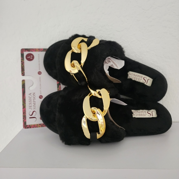 Jessica Simpson Women's Faux Fur Chain Link Embellished Slide Slippers. Size 8-9 - Picture 7 of 7
